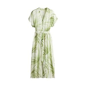 Large H&M Tropical Print Midi Dress Palm White Green Vacation Summer Party
